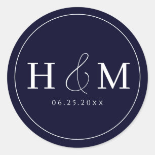 Sticker Rond Mariage Simple Élégant Typographie Monogrammé