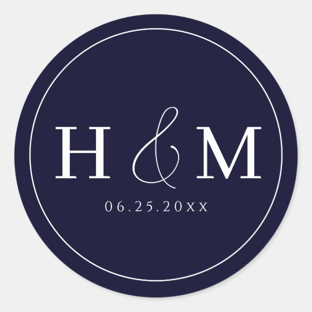 Sticker Rond Mariage Simple Élégant Typographie Monogrammé (Devant)