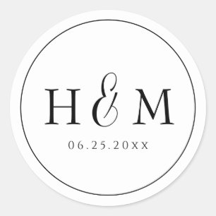 Sticker Rond Mariage Simple Élégant Typographie Monogrammé