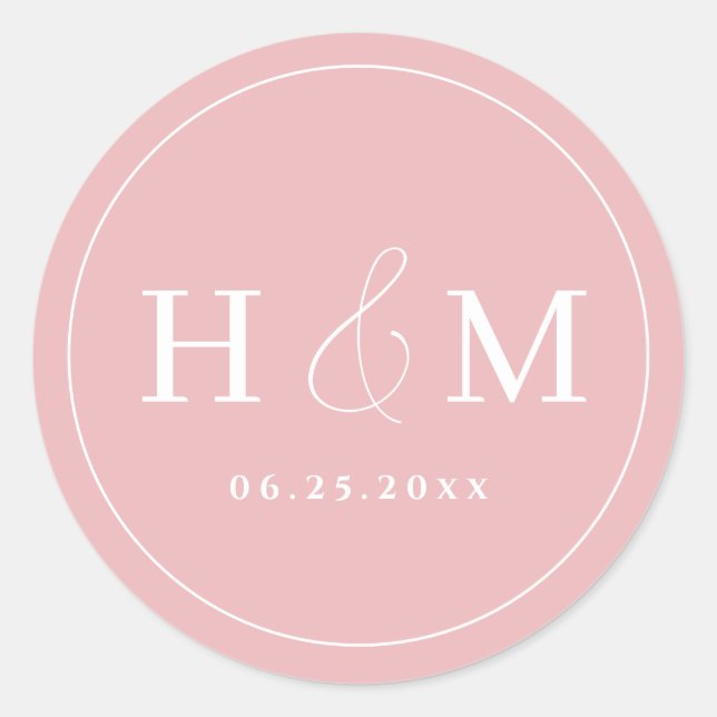 Sticker Rond Mariage Simple Élégant Typographie Monogrammé (Devant)
