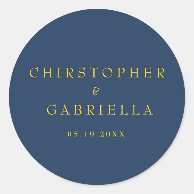 Sticker Rond Mariage simple et formel bleu marine et or (Devant)