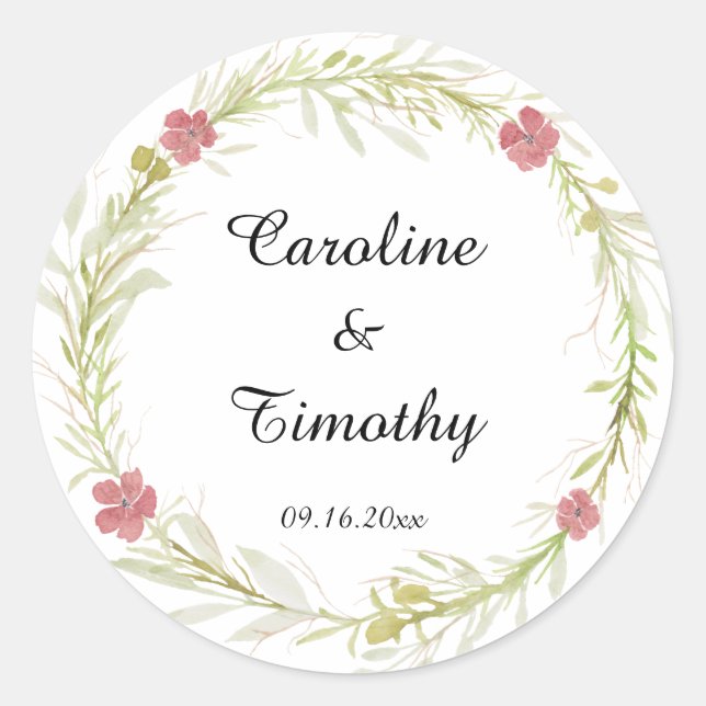 Sticker Rond Mariage simple feuilleté floral (Devant)