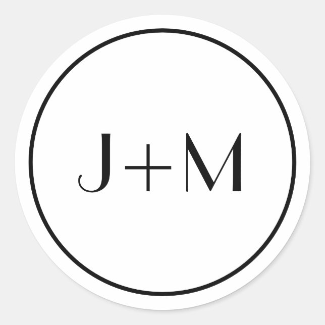 Sticker Rond Mariage simple minimaliste de monogramme noir (Devant)