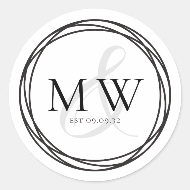 Sticker Rond Mariage simple noir blanc (Devant)