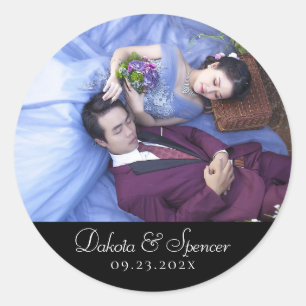 Sticker Rond Mariage simple   Photo classique Merci moderne