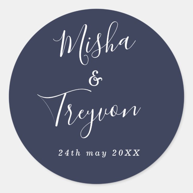 Sticker Rond Mariage simple typographique de la marine Favorise (Devant)