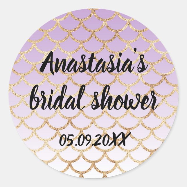 Sticker Rond Mariage Sirène Paillettes Violet Or (Devant)