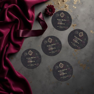 Sticker Rond Mariage sombre et vintage avec blason victorien et
