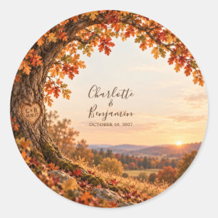 Sticker Rond Mariage sous le soleil couchant d'automne au pied 