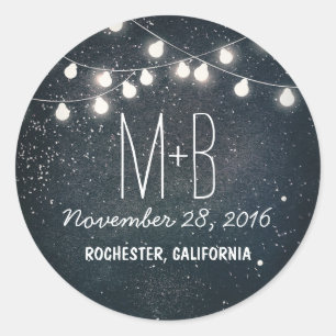 Sticker Rond Mariage Starry Night et String Lights