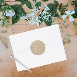 Sticker Rond Mariage stylisé kaki Sauvez la date