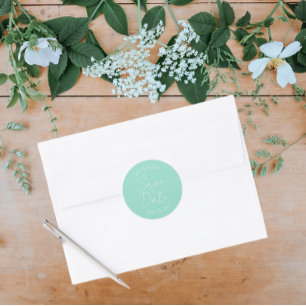 Sticker Rond Mariage stylisé Seafoam Enregistrer la date