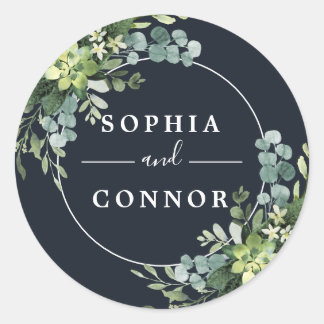 Sticker Rond Mariage Succulent bleu marine de minuit