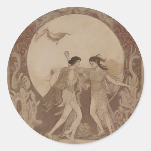 Sticker Rond Mariage sumérien sur la lune d'automne (Devant)