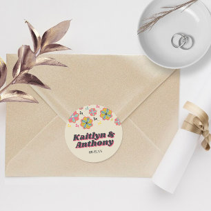 Sticker Rond Mariage Super rétro de la puissance 70