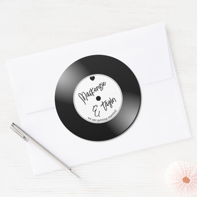 Sticker Rond Mariage sur Disque Vinyle Rétro (Enveloppe)