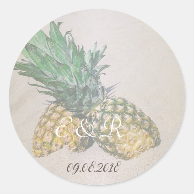 Sticker Rond Mariage sur la Plage Ananas (Devant)