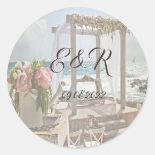 Sticker Rond Mariage sur la Plage Arche Rétro