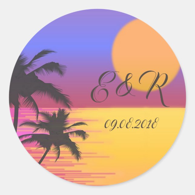 Sticker Rond Mariage sur la plage au coucher du soleil (Devant)