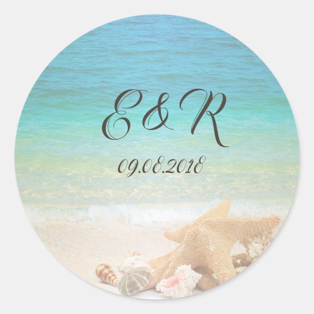 Sticker Rond Mariage sur la Plage Coquillages (Devant)