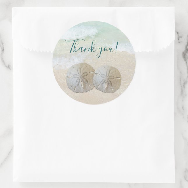 Sticker Rond Mariage sur la plage Dollars de sable Merci (Sac)