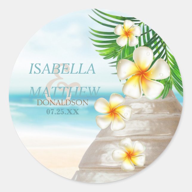 Sticker Rond Mariage sur la plage | Personnalisez (Devant)