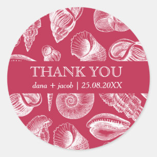 Sticker Rond Mariage sur la Plage Viva Magenta Blanc Coquillage