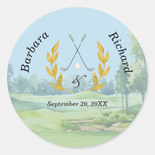 Sticker Rond Mariage sur le thème de golf élégant classique per