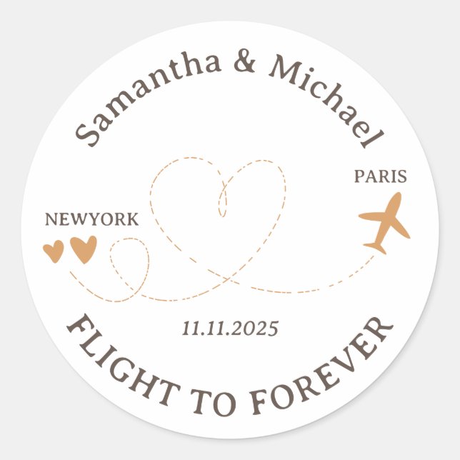 Sticker Rond Mariage sur le thème de voyage en avion (Devant)