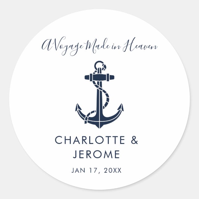Sticker Rond Mariage sur mesure à l'ancre nautique (Devant)