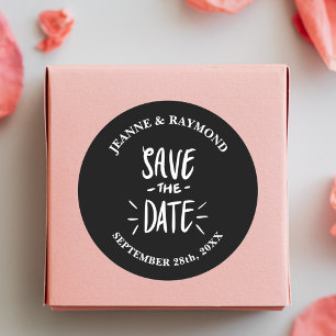 Sticker Rond Mariage sur mesure typographie noire, carte de sau