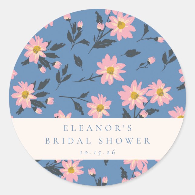 Sticker Rond Mariage sur mesure Vintage Bleu Floral Jardin (Devant)