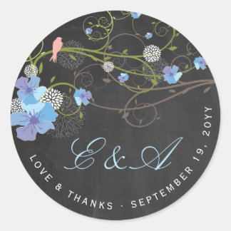 Sticker Rond Mariage sur tableau noir floral à l'Hibiscus Bleu