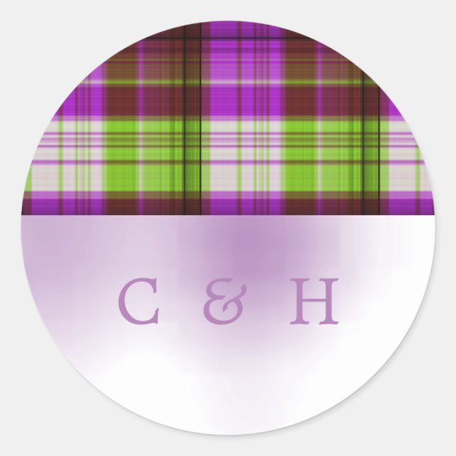 Sticker Rond Mariage Tartan vert violet (Devant)