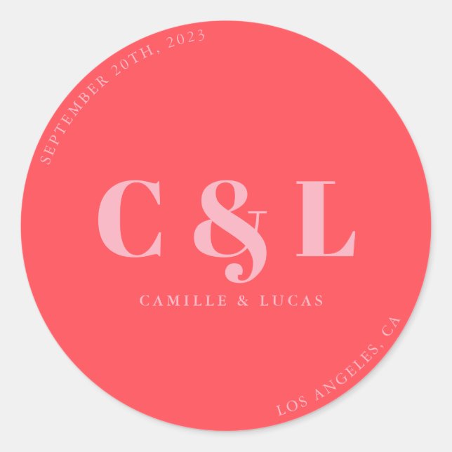 Sticker Rond Mariage tendance Retro Pink (Devant)