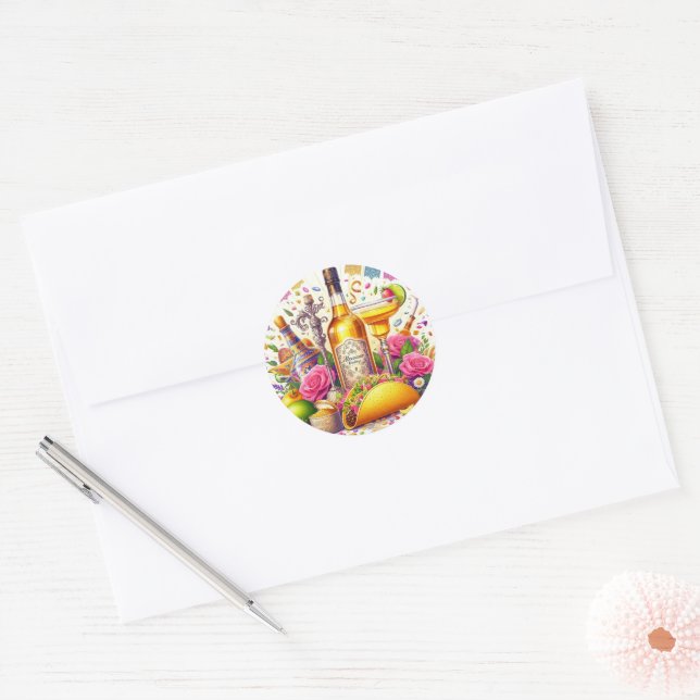 Sticker Rond Mariage Tequila Fiesta Mexicaine (Enveloppe)
