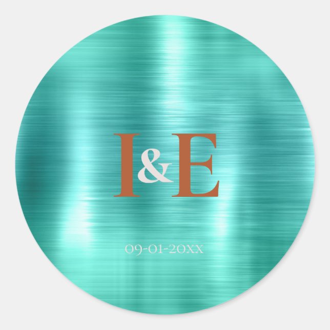 Sticker Rond Mariage texte Faux Turquoise Foil (Devant)