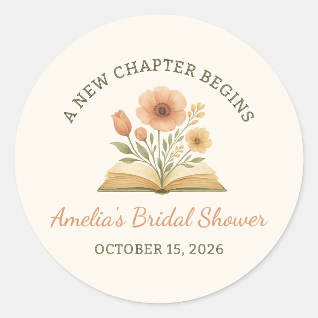 Sticker Rond Mariage Thème Livre - Floral Aquarelle  (Devant)