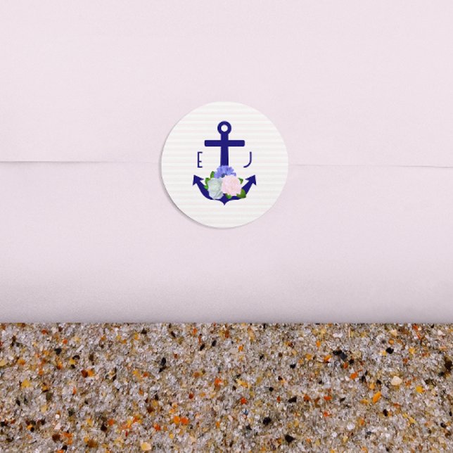 Sticker Rond Mariage Thème Marin à Rayures Florales (Créateur téléchargé)