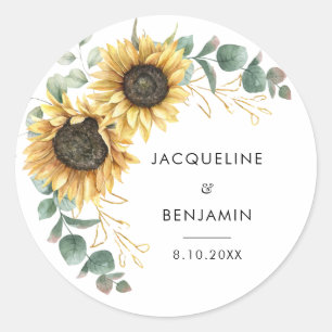 Sticker Rond Mariage tournesol floral verdure eucalyptus