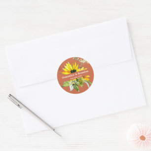 Sticker Rond Mariage Tournesol Terracotta