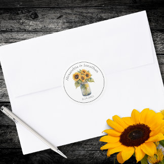 Sticker Rond Mariage Tournesols Campagne