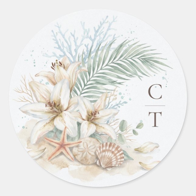 Sticker Rond Mariage Tropical Bohème sur la Plage  (Devant)