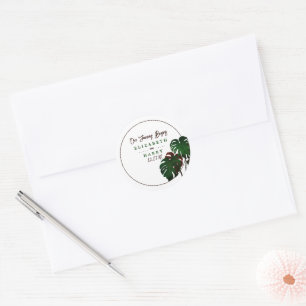 Sticker Rond Mariage tropical de la plage de Monstera