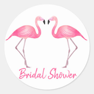 Sticker Rond Mariage Tropical Fête de Mariée Flamants Roses