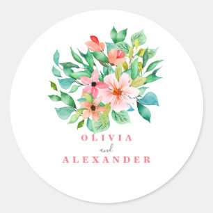 Sticker Rond Mariage tropical floral sur la plage