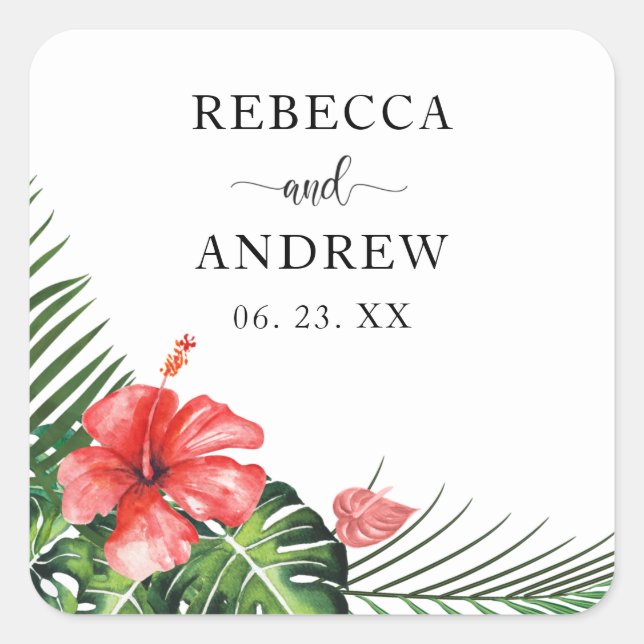 Sticker rond Mariage Tropical Hibiscus Rouge (Devant)