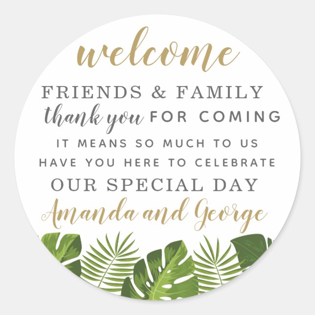 Sticker Rond Mariage tropical, préférez un remerciement personn (Devant)