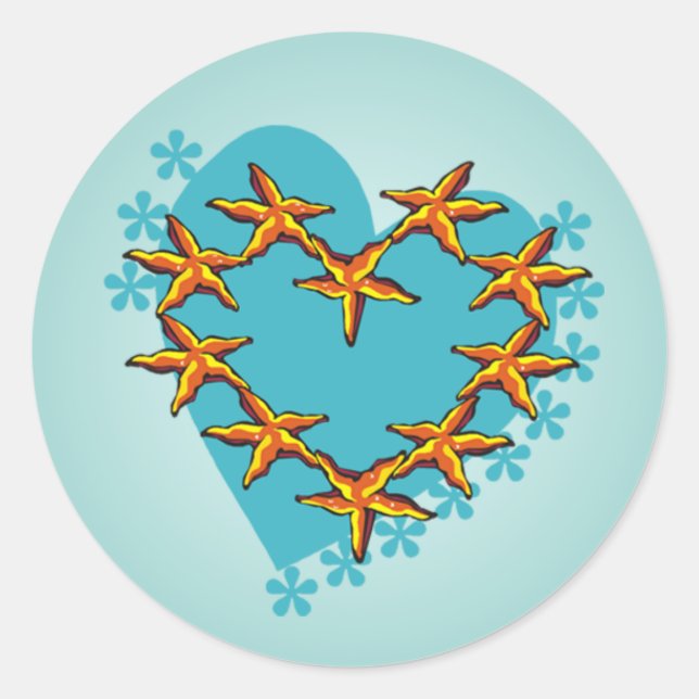 Sticker Rond Mariage tropical Starfish Heart Summer Beach (Devant)