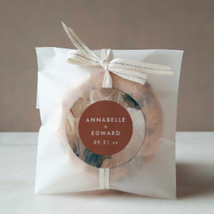 Sticker Rond Mariage turquoise bohème moderne peint en terre cu